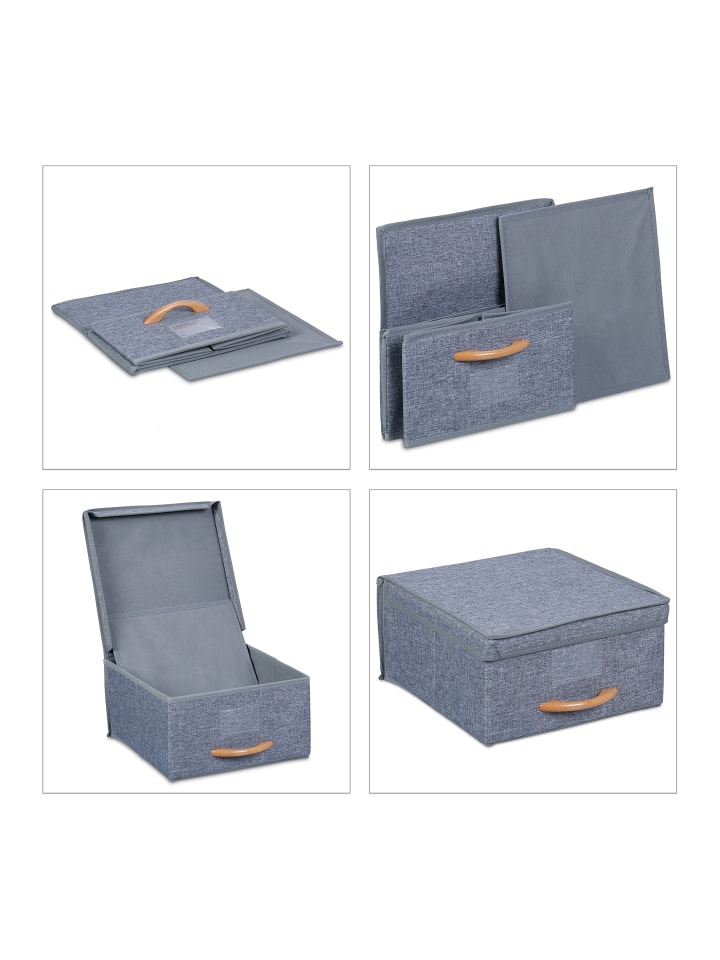relaxdays 2 x Aufbewahrungsbox in Grau - (B)30 x (H)16 x (T)32,5 cm günstig kaufen onesize