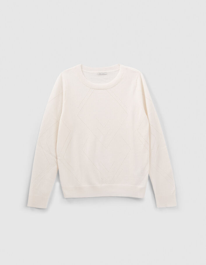 Pull écru tricot avec ajourés Femme
