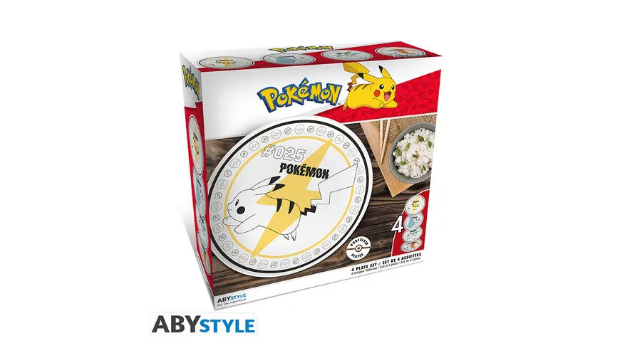 POKEMON - Set of 4 Plates - Starters + Pikachu