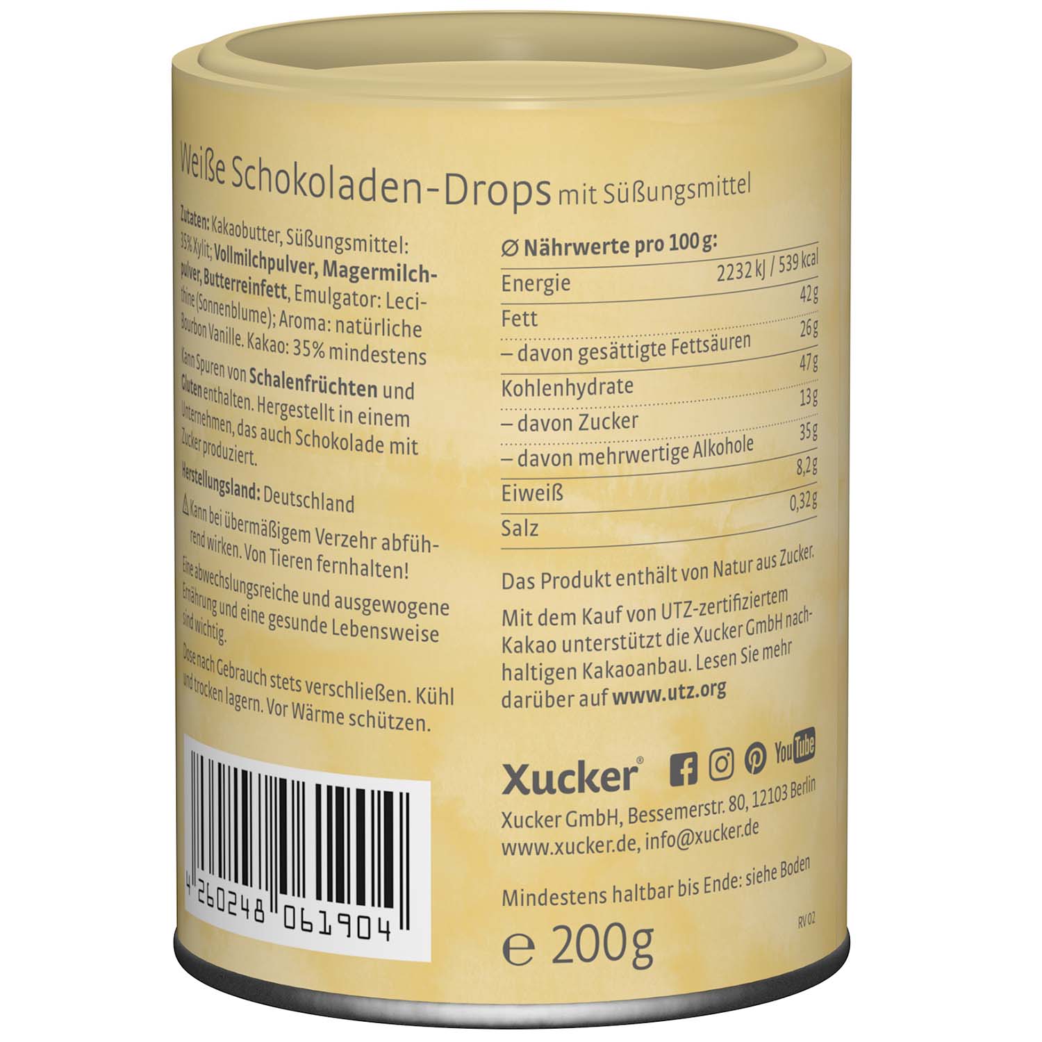 Xucker Schoko Drops Weiss 200g