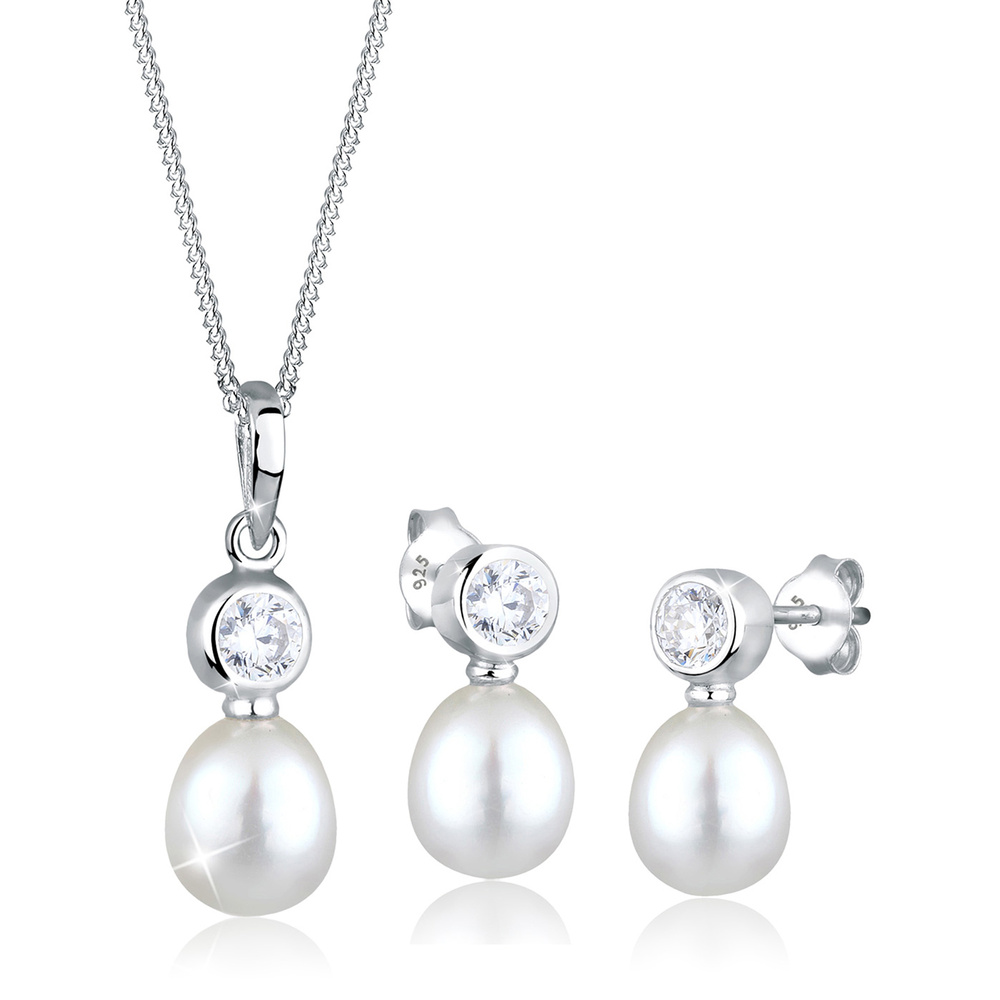 Elli Elli Ensemble de Bijoux Perle Zirkonia 925 Sterling Silber Bijoux