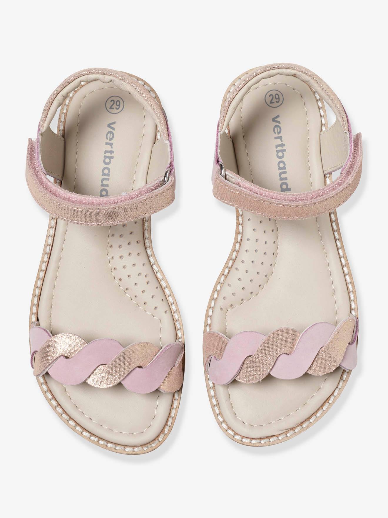Sandales scratchées fille en cuir rose