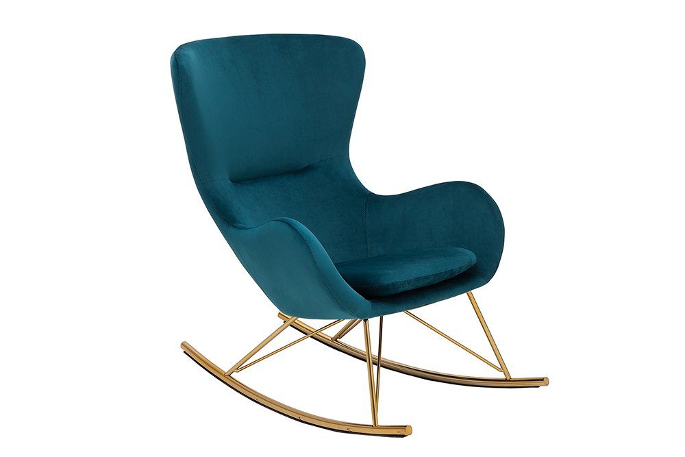 riess-ambiente Schaukelstuhl SCANDINAVIA SWING türkis / gold, Wohnzimmer · Samt · Metall · mit Sitzkissen