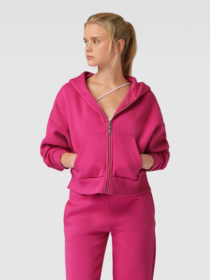 Sweatjacke mit Label-Print in fuchsia