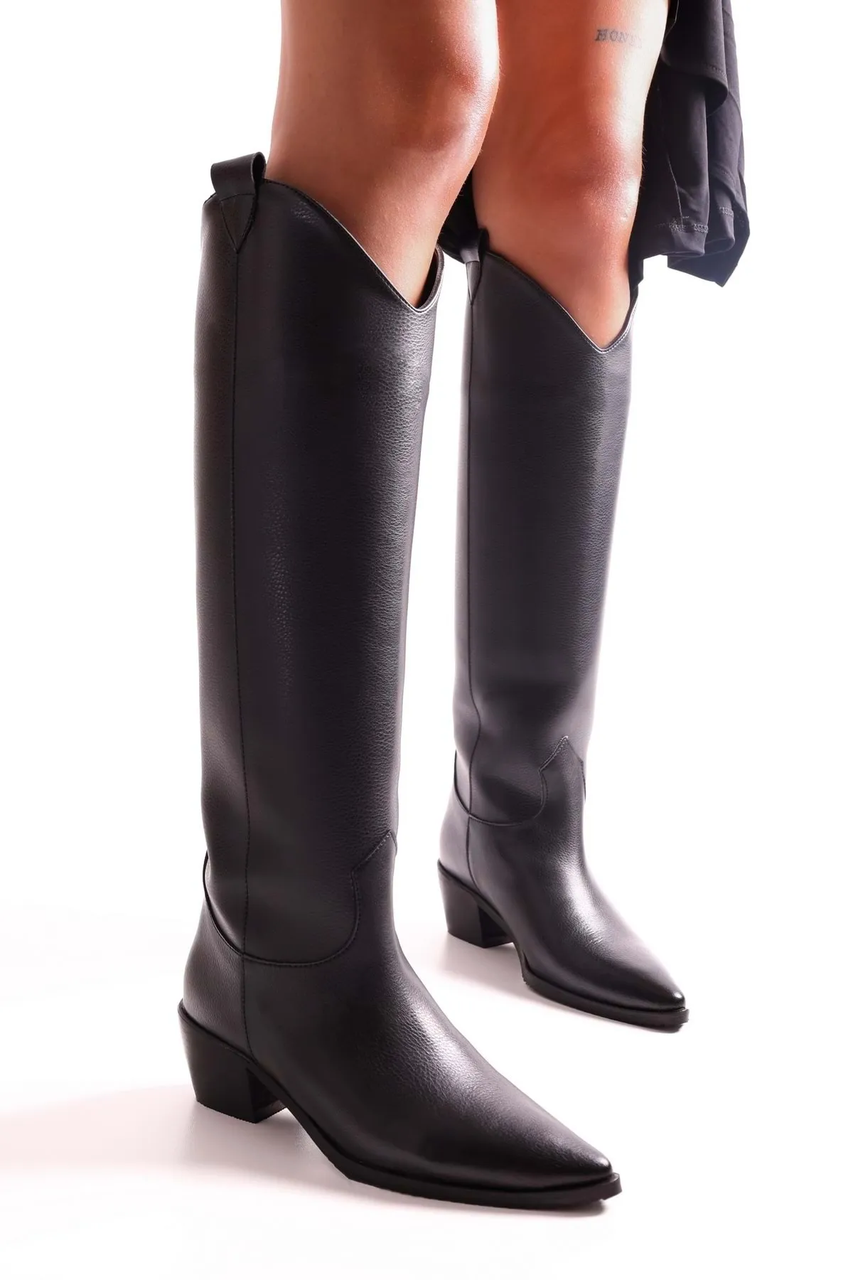 Shoeberry  Damen-Westernreitstiefel Meot Black Skin mit Absatz Black Skin