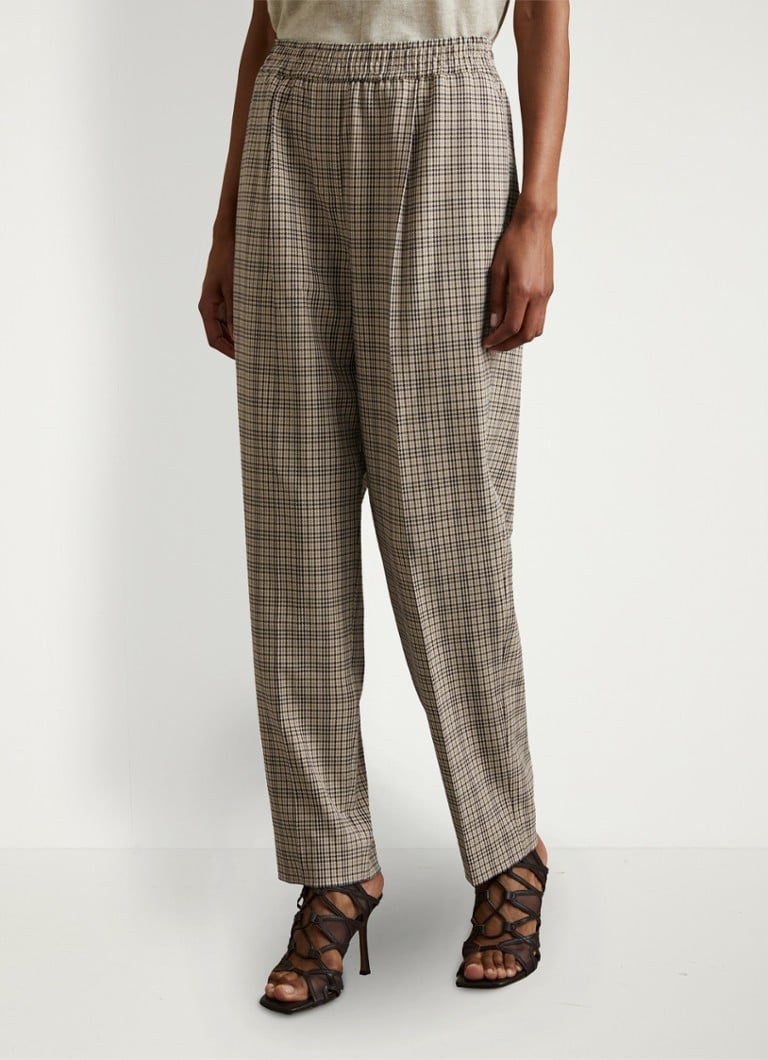 Reiss Karina high waist tapered fit trousers with houndstooth design
