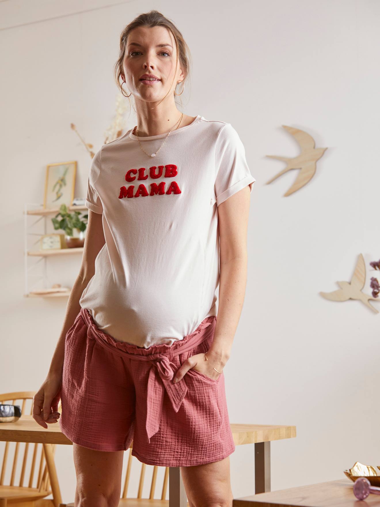 Vertbaudet Umstands-Shorts aus Musselin - dunkelrosa
