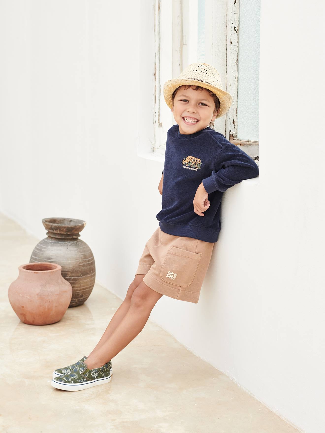 Baskets slip-on garçon kaki imprimé tropical