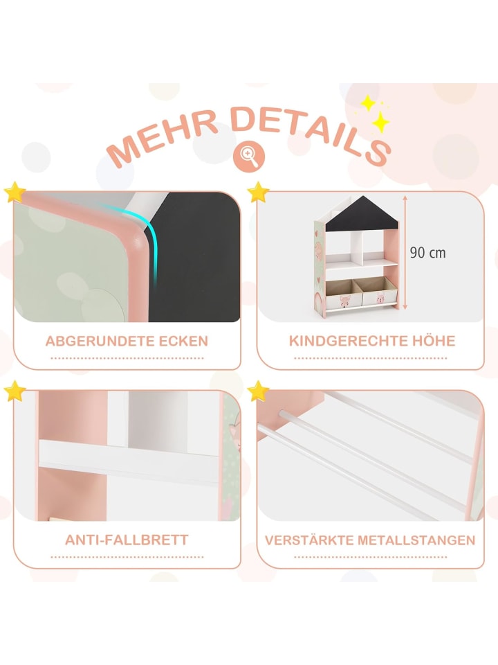 COSTWAY Bücherregal Kinder mit Whiteboard & Tafel 2-in-1 in Rosa günstig kaufen onesize