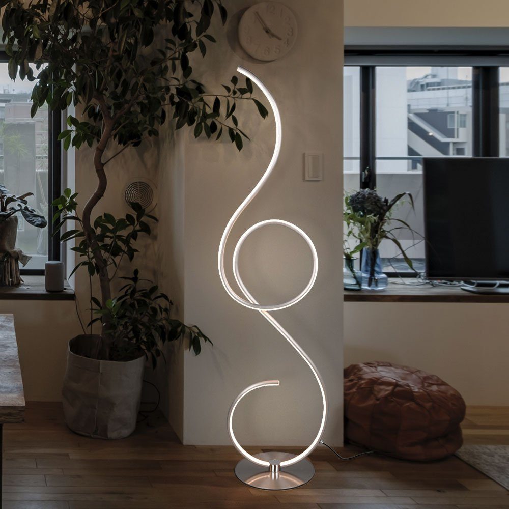 etc-shop LED Stehlampe, LED-Leuchtmittel fest verbaut, Kaltweiß, Warmweiß, Neutralweiß, Tageslichtweiß, LED Standleuchte dimmbar Designer Stehlampe silber