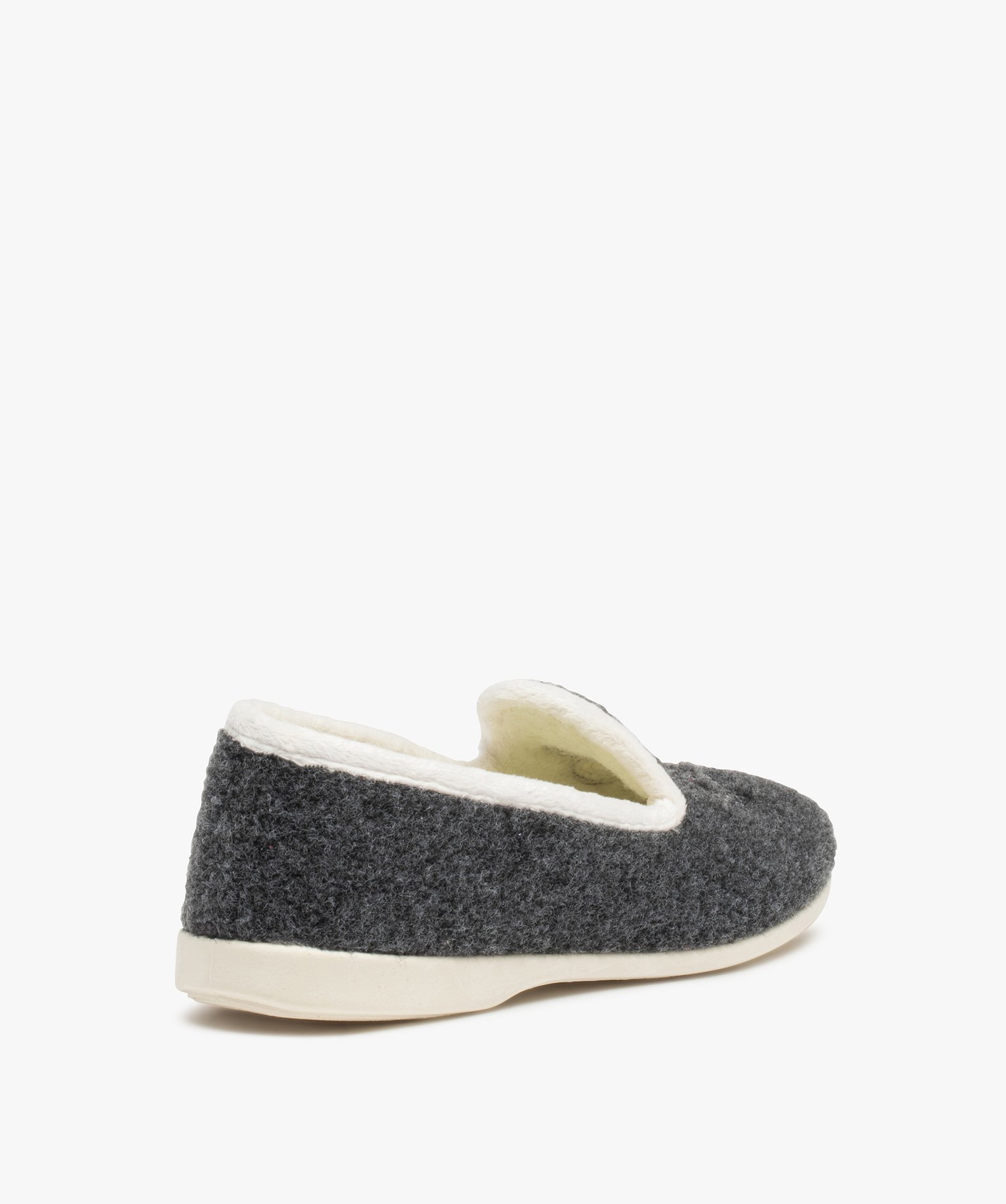 Chaussons femme avec dessus en feutrine brodée gris | GEMO