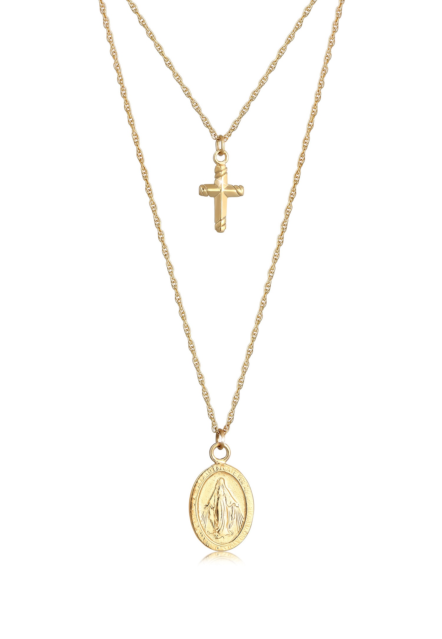 Elli Halskette Layering Kreuz Marienbild Zweireihig 925 Silber