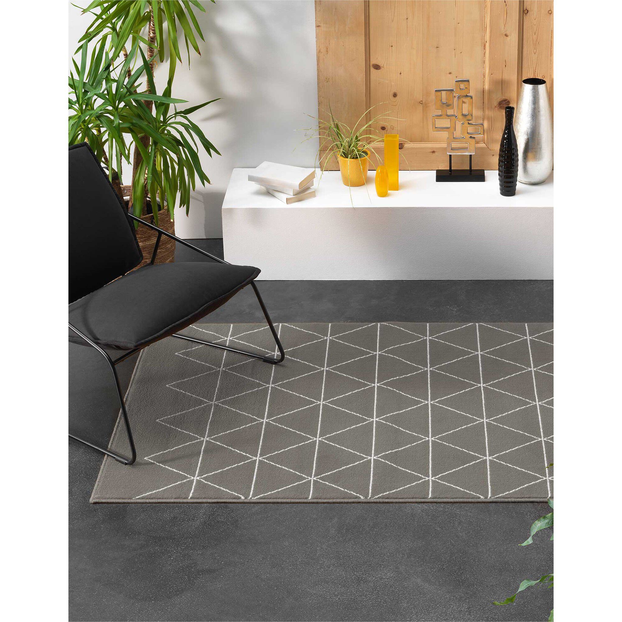 Tapis rectangulaire motif géométrique gris