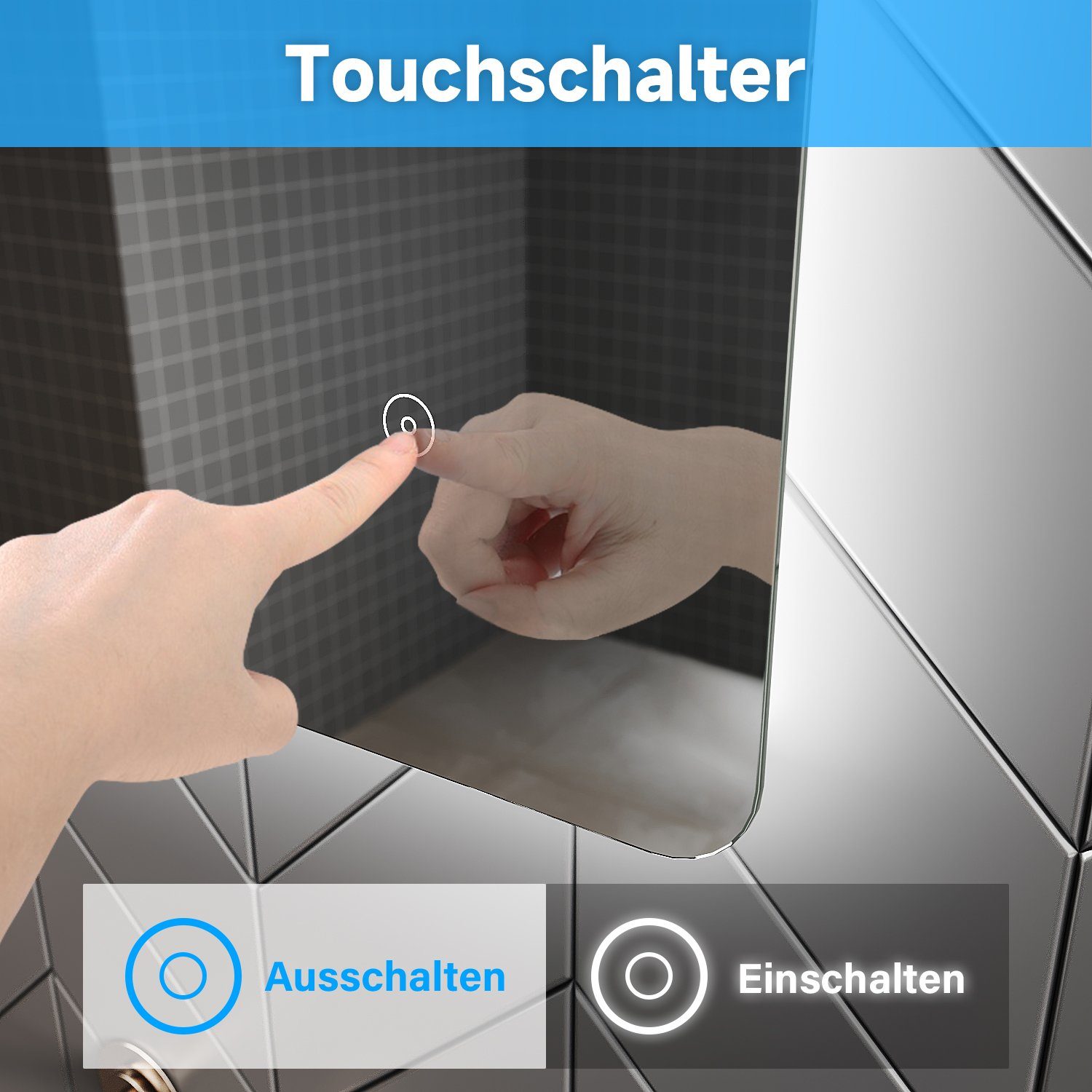 SONNI Badspiegel mit Beleuchtung Led Spiegel 70 x 50 cm mit Touch-Schalter Lichtspiegel, LED Spiegel Kosmetikspiegel Badezimmer Kaltweiß IP44 energiesparend
