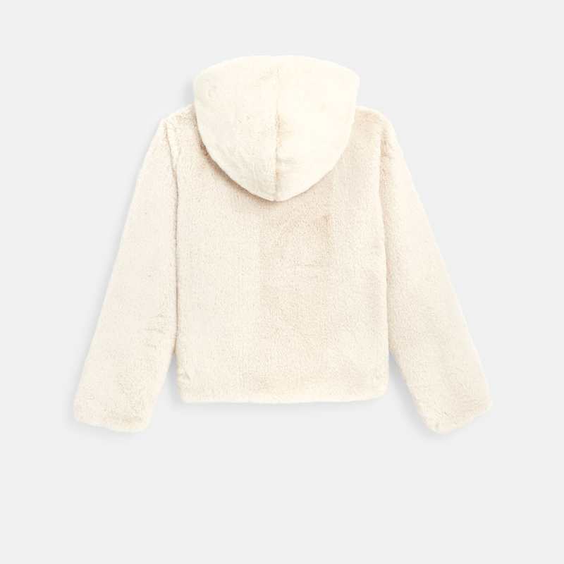 Manteau-pull fausse fourrure à capuche beige fille