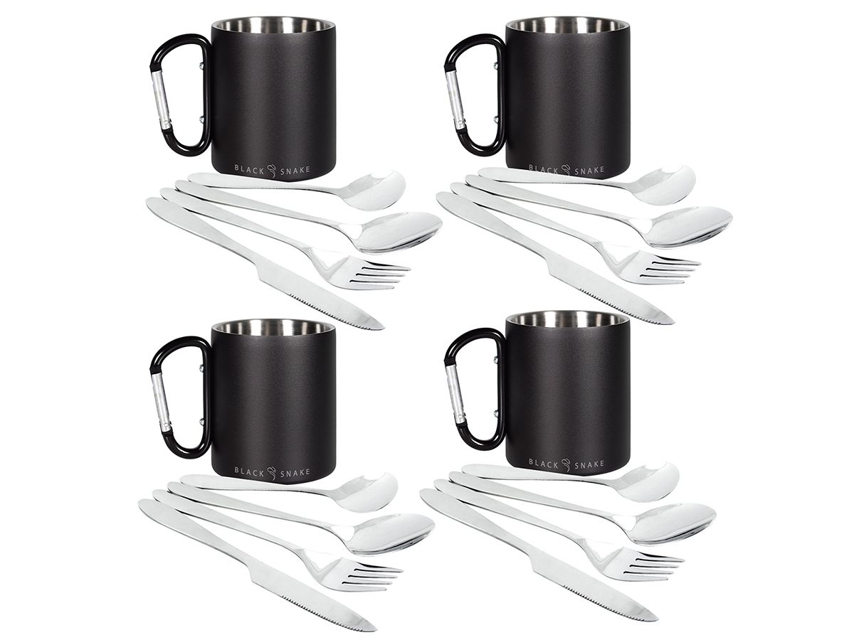 Black Snake  4-Personen Karabiner Haken Tasse und Essbesteck