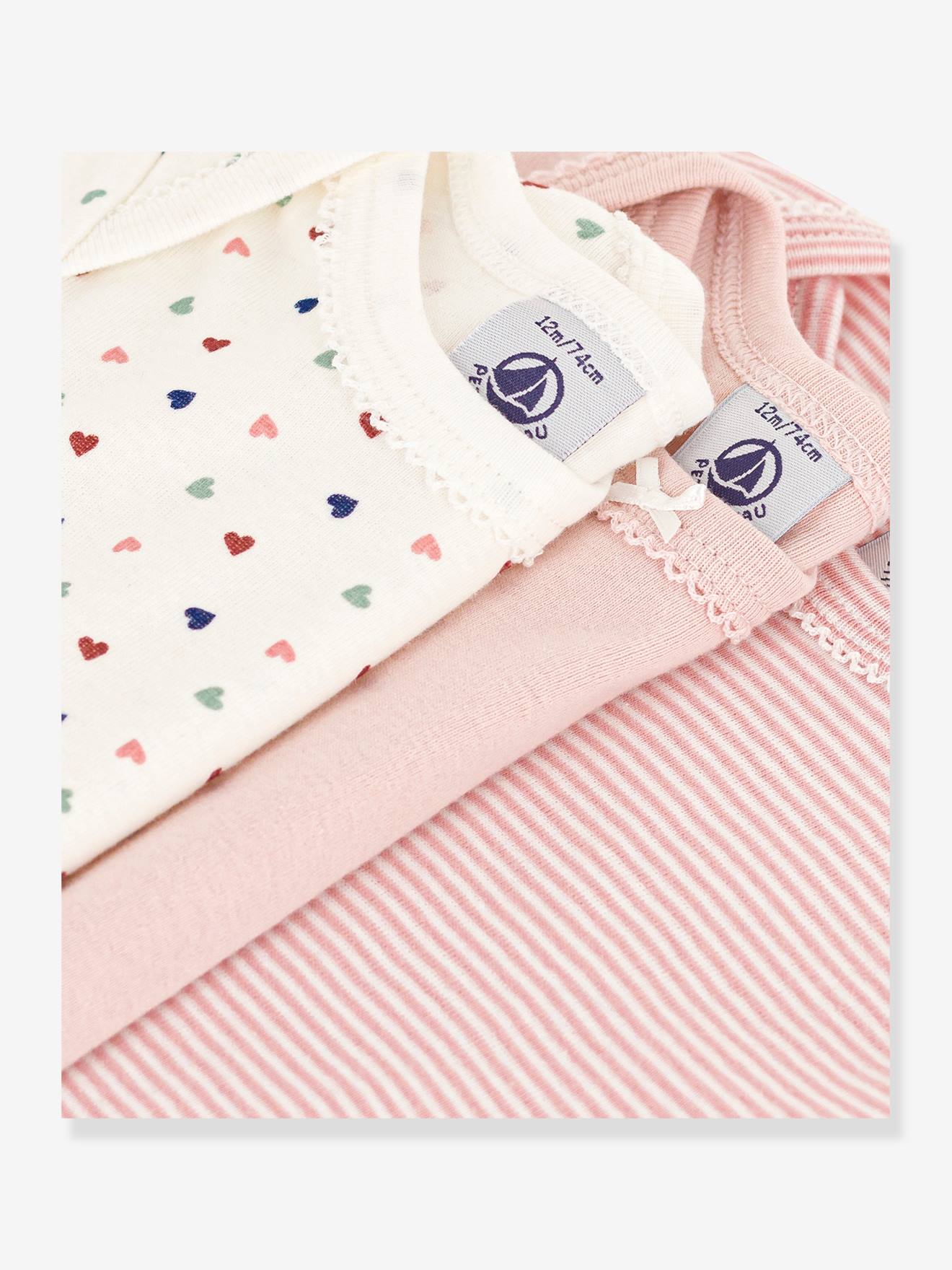 Petit Bateau 3er-Pack Baby Kurzarm-Bodys PETIT BATEAU, Mini-Herzen - altrosa
