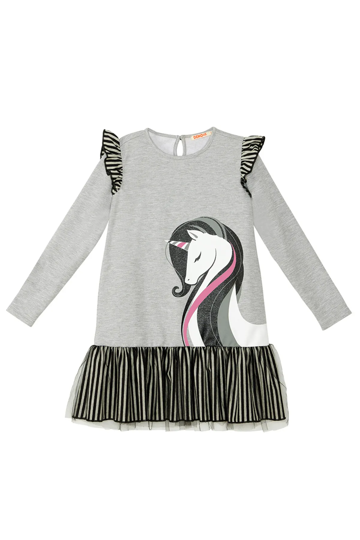 Denokids  Elegantes graues Einhorn-Mädchenkleid