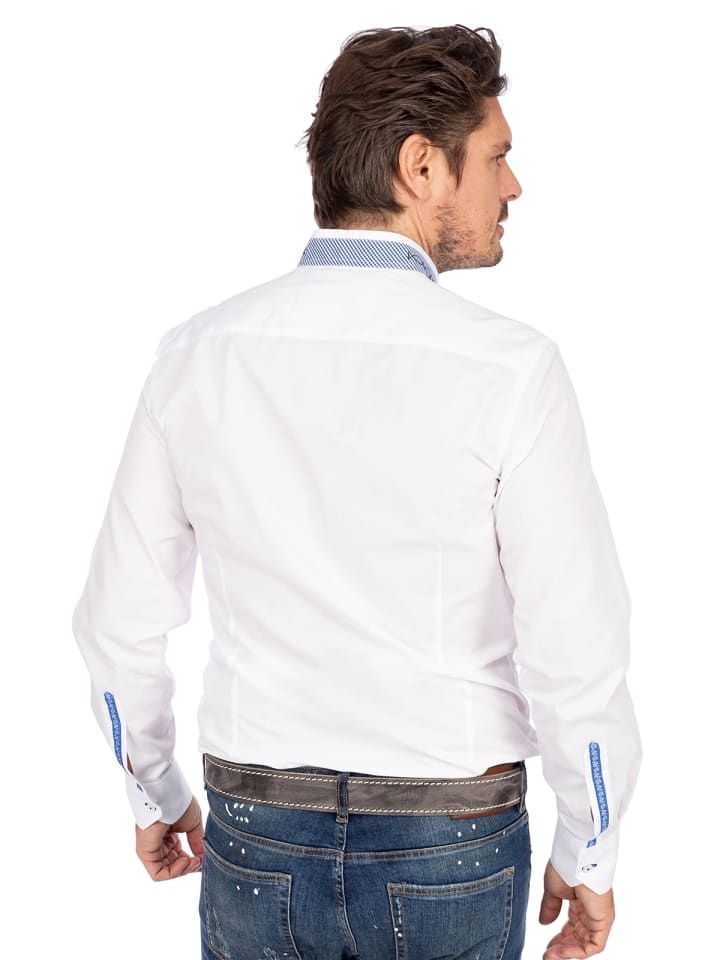OS-Trachten Stehkragenhemd 420003-3684 in weiß-blau günstig kaufen