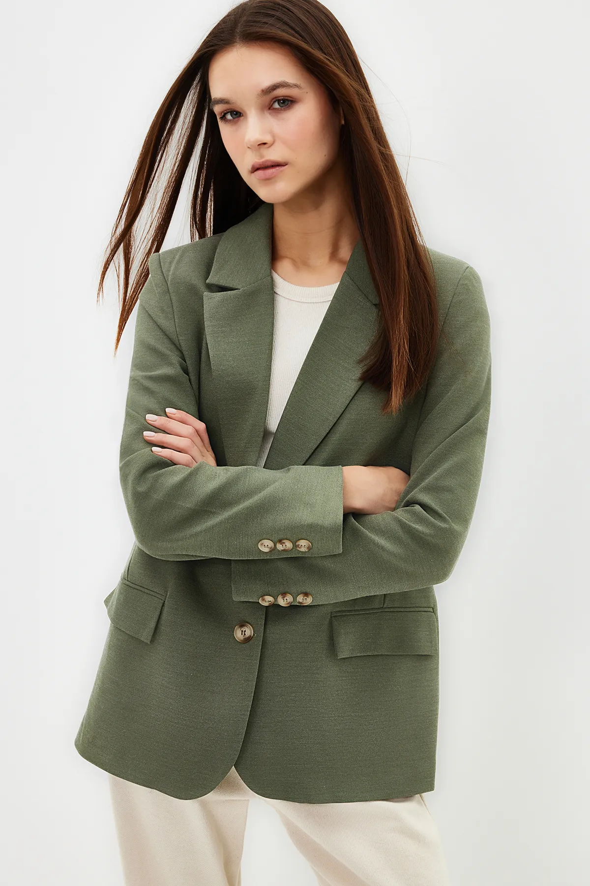 Trendyol Collection  Mintfarbene, regelmäßig gefütterte, gewebte Blazerjacke TWOAW23BC00132