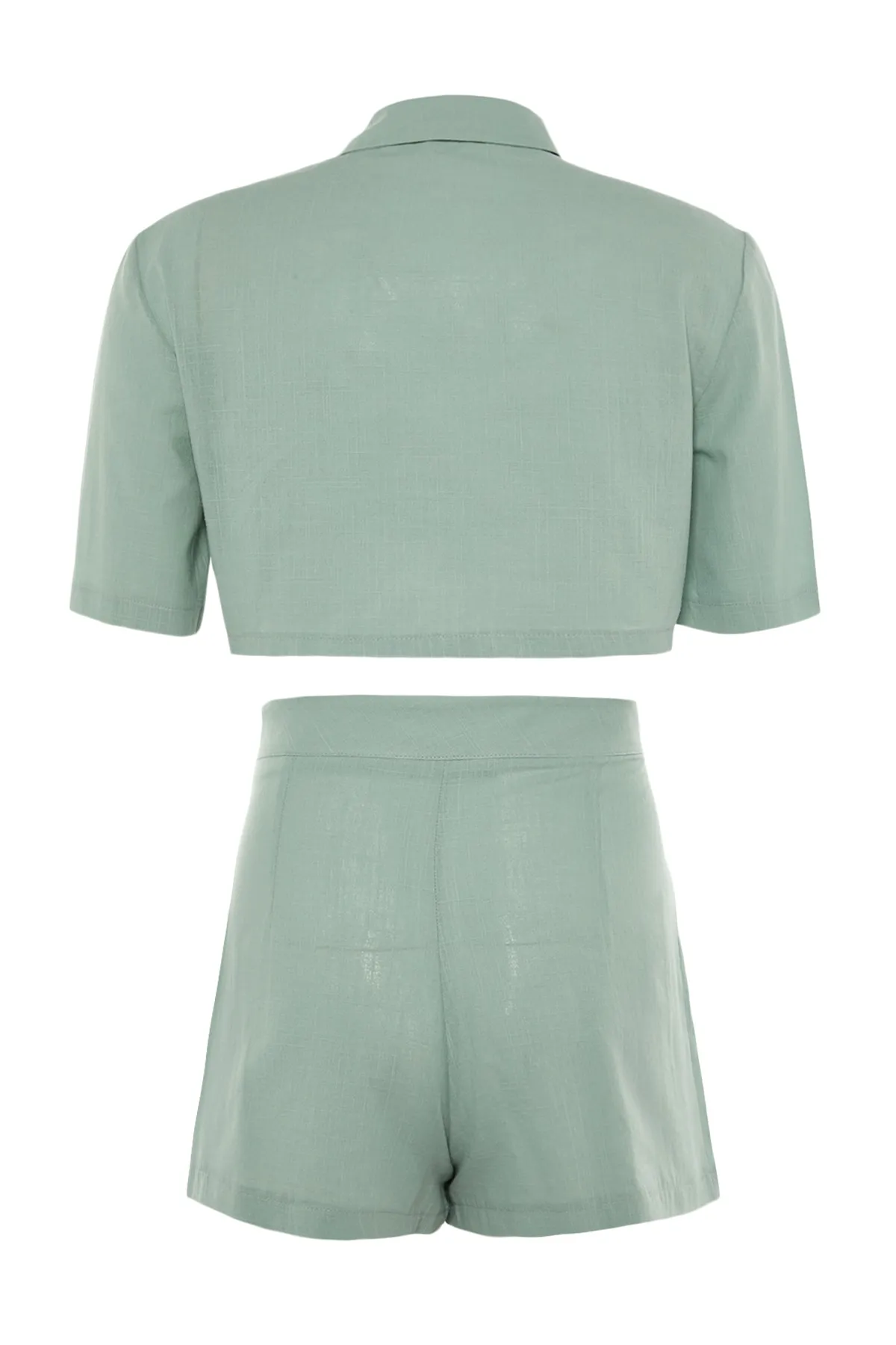Trendyol Collection  Mintgrünes Set mit gewebten Taschen, 100 % Baumwolle, Hemd und Shorts TBESS22AU00007