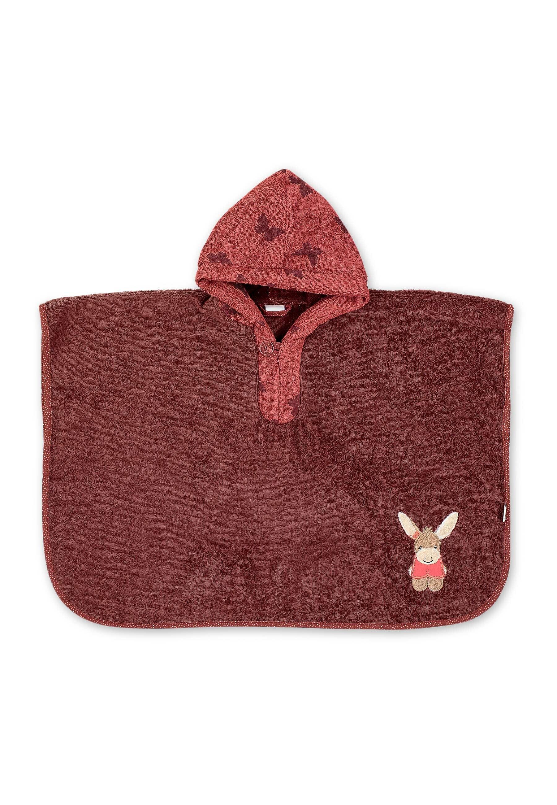 Poncho Esel Emmily mit Stickmotiv in Dunkelrot