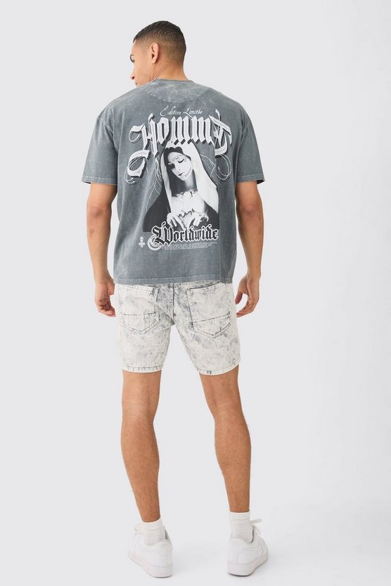 Zerrissene Slim-Fit Jeansshorts in Eisgrau