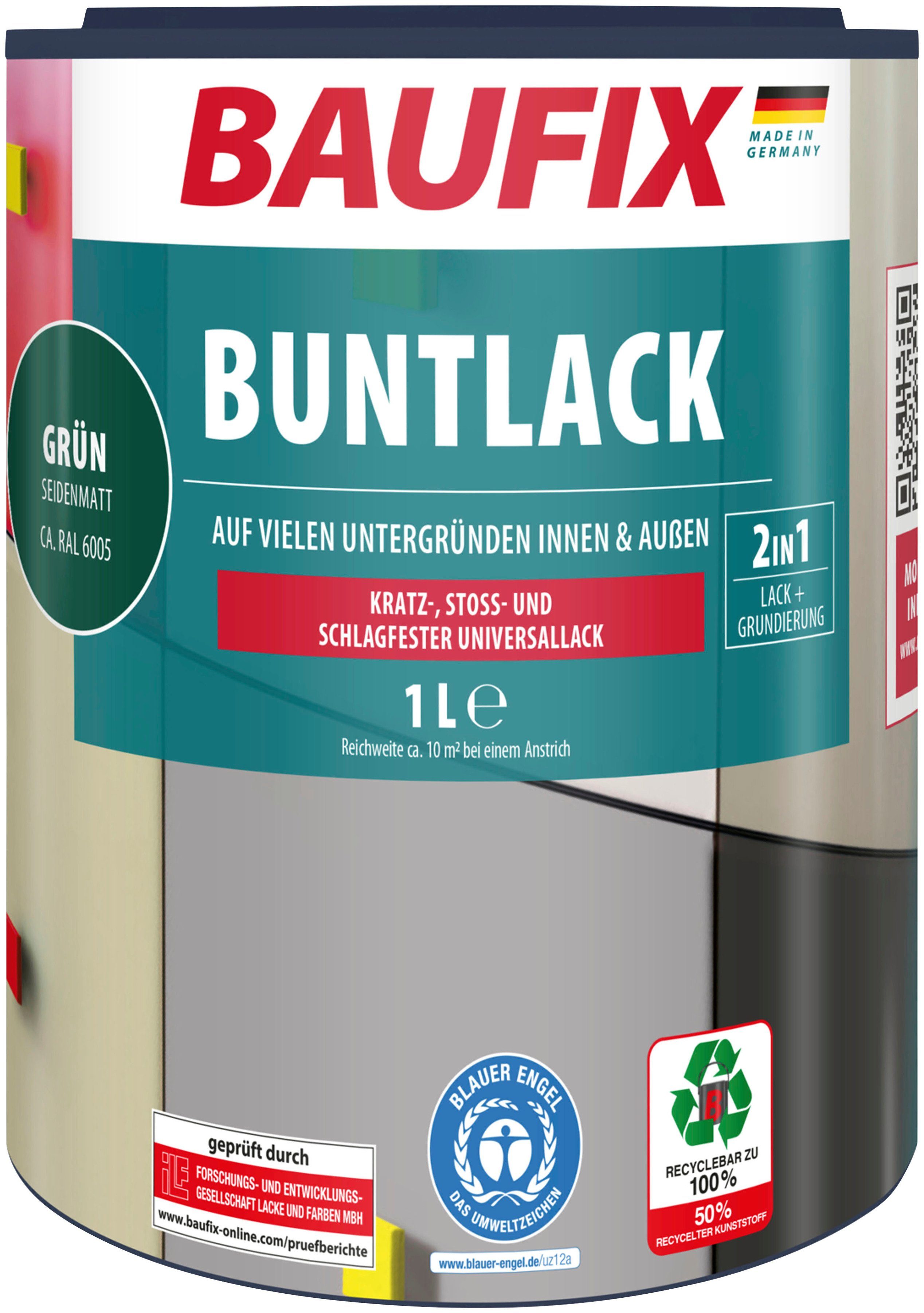 Baufix Lack Buntlack, schnell trocknend, wasserverdünnbar, 1L, seidenmatt