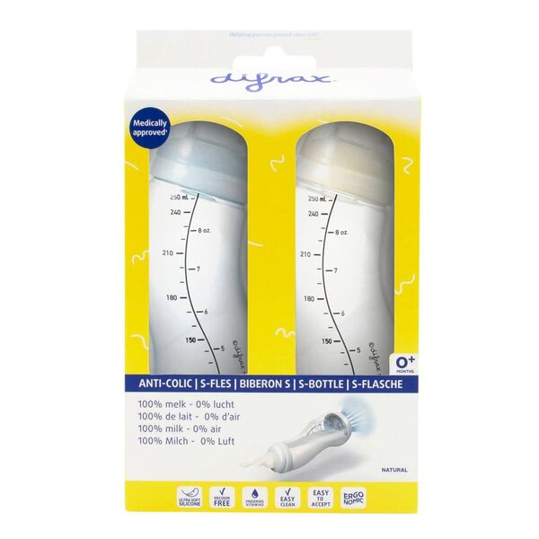 Difrax Natural 0 M S-palack kék, szürke, 2 x 250ml