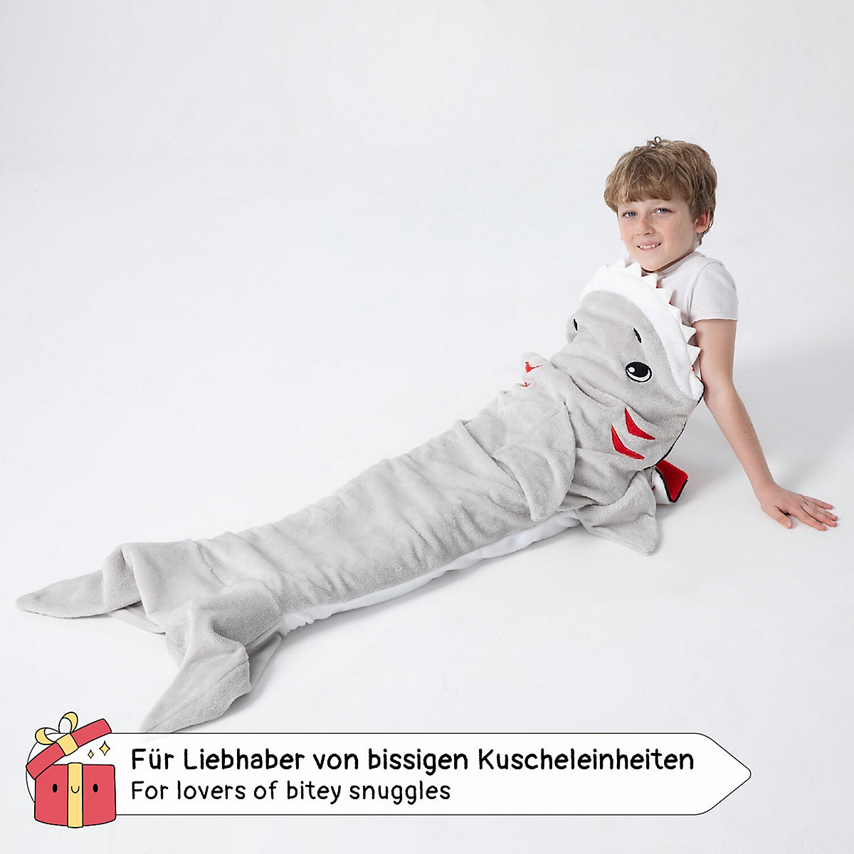 Haifisch Drew Kuschel-Decke, Couch-Decke, Weißer Hai Schlafsack, grau