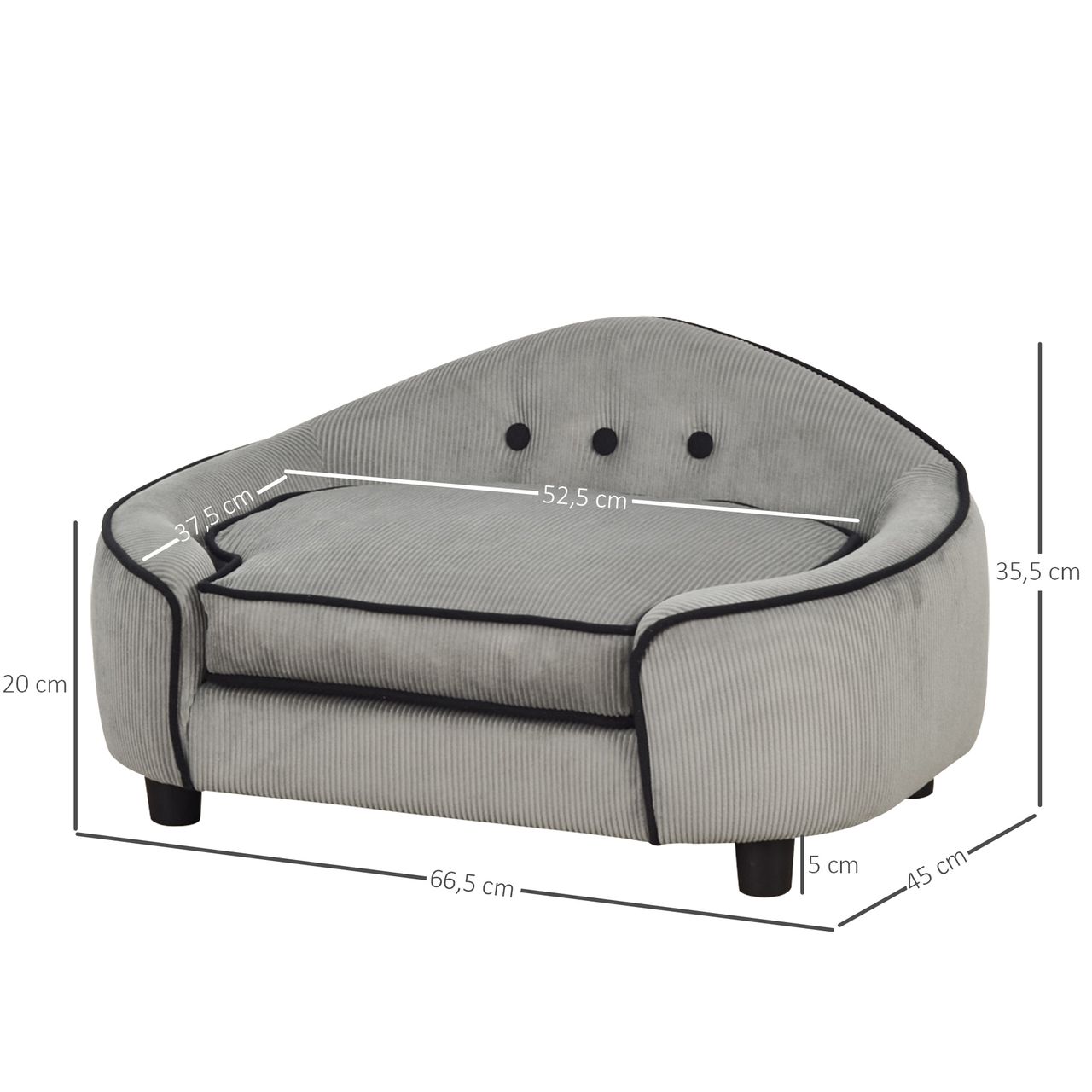 PawHut Haustiersofa, Hundebett, Hundematte, Hundesofa, Naturholz Plüsch, Grau, 66,5 x 45 x 35,5 cm