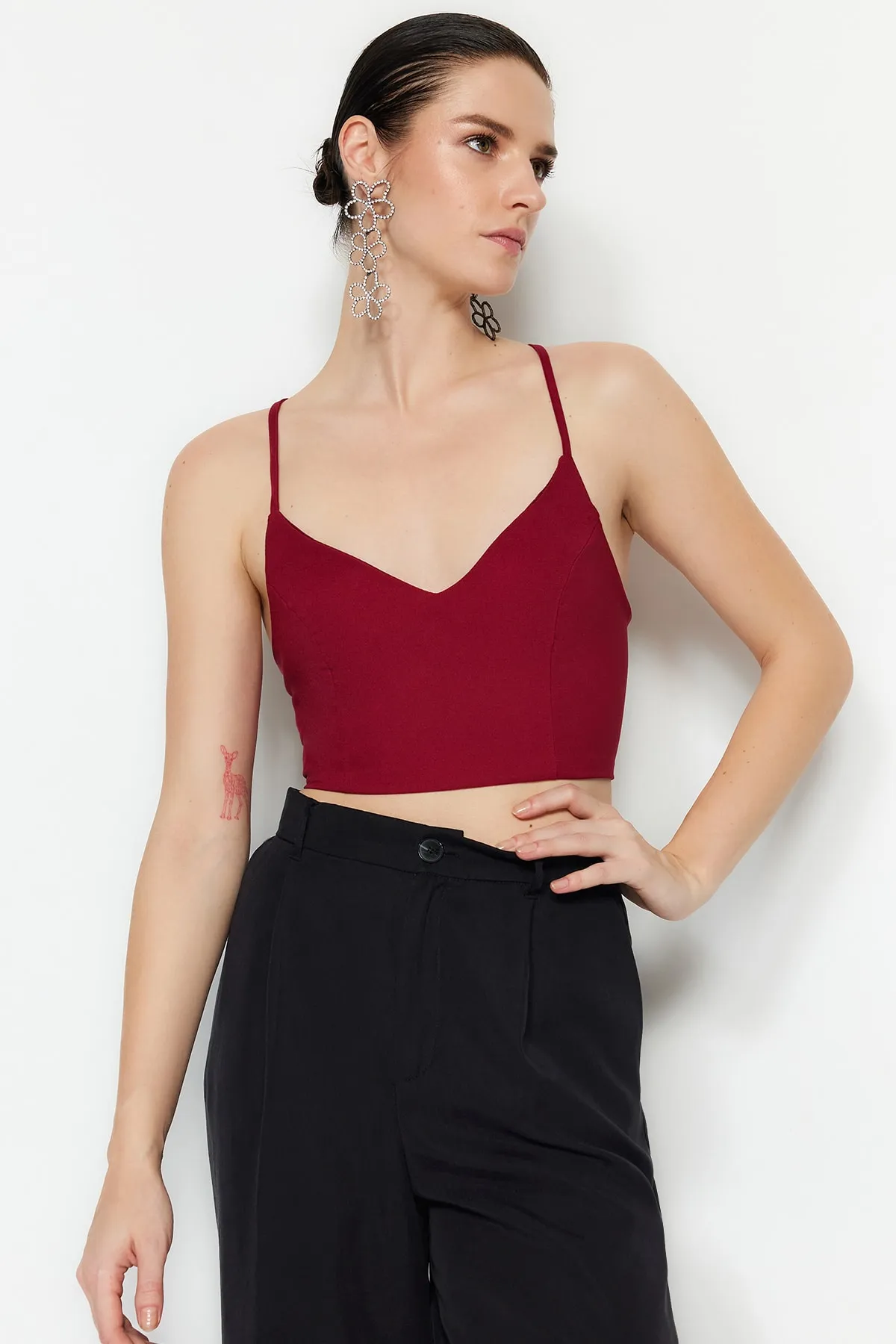 Trendyol Collection  Pflaumenfarbenes, bauchfreies, gefüttertes Bustier aus Webstoff TPRSS21BS0009