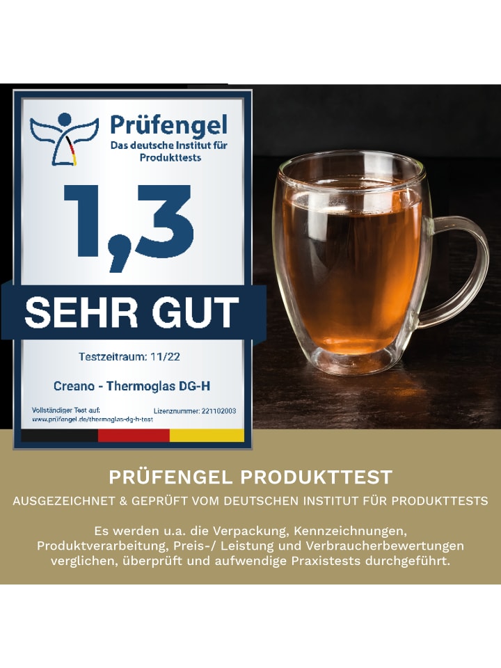 Creano 6er Set doppelwandige Thermobecher mit Henkel 400ml h-hoch Glas günstig kaufen onesize