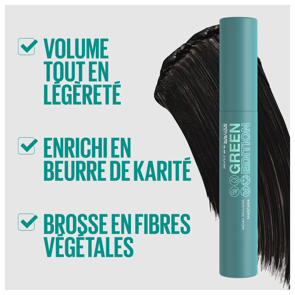 Maybelline New York Maybelline Green Edition Mega Mousse Mascara Volume 02 VERY BLACK Mascara méga-volume
