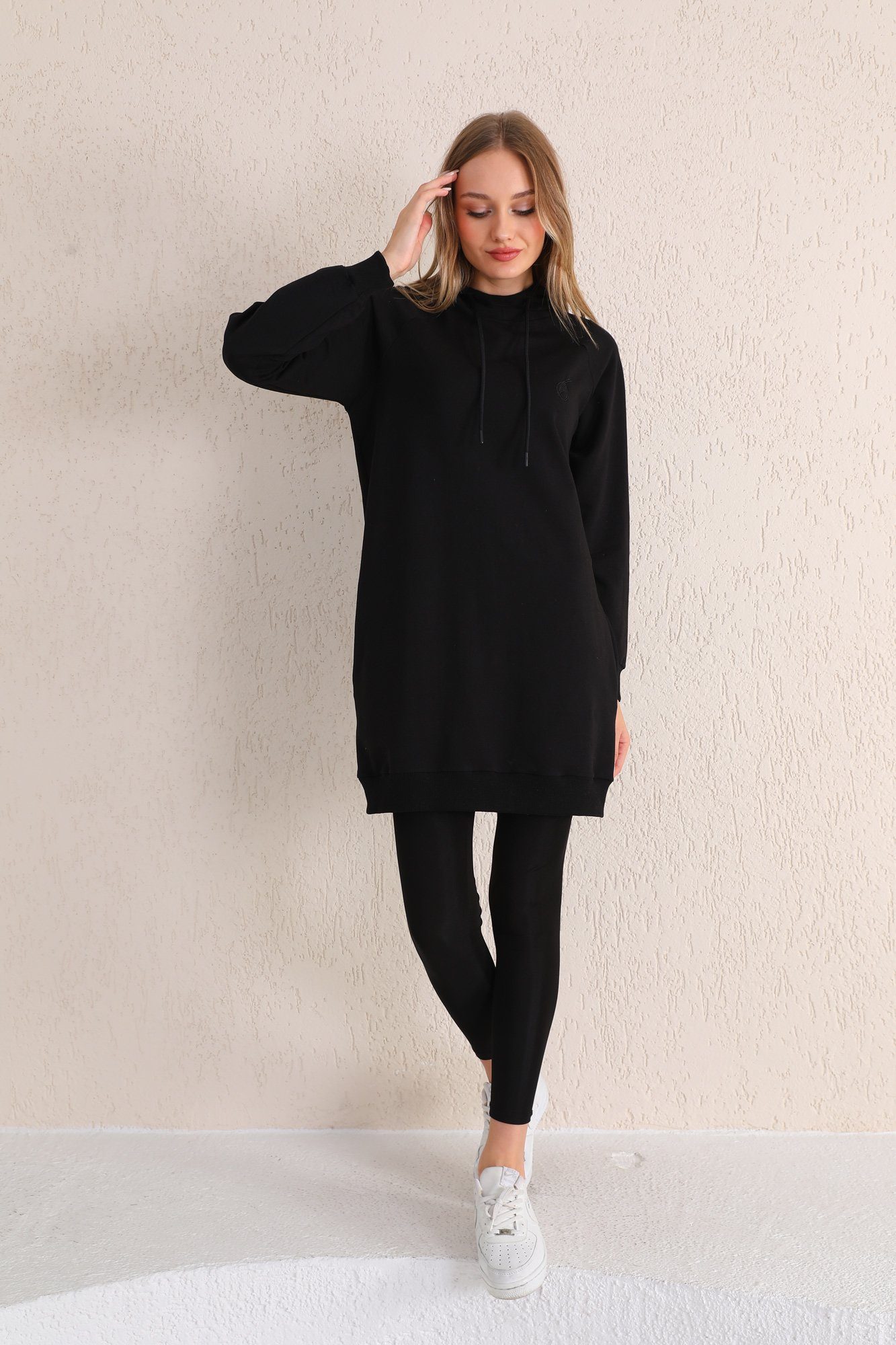 Bongual Sweatkleid Fleece Longpullover mit Kapuze