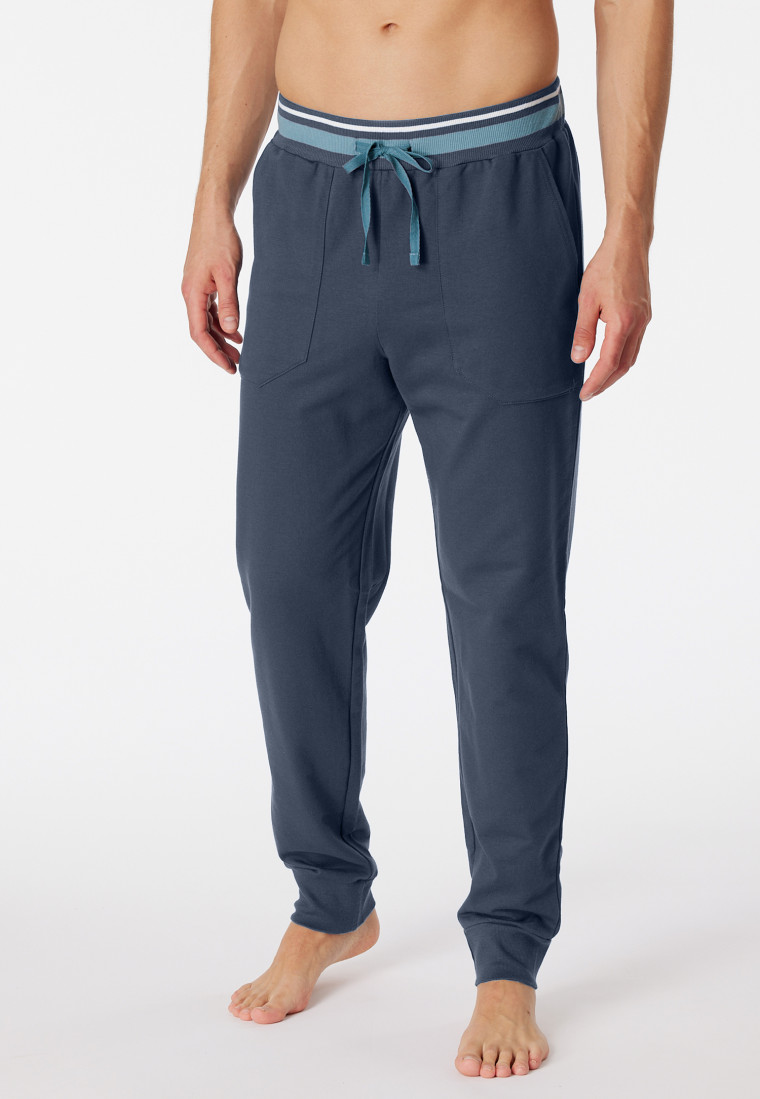 Loungehose lang Sweatware Organic Cotton Bündchen Streifen nachtblau - Mix+Relax