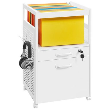 Yaheetech Aktenschrank auf Rollen Abschließbarer Rollcontainer Beistelltisch mit 2 Schubladen