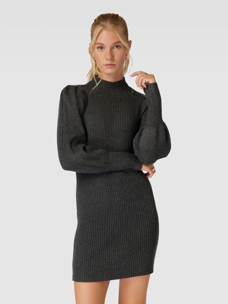 Strickkleid mit Stehkragen Modell 'KATIA' in dunkelgrau meliert