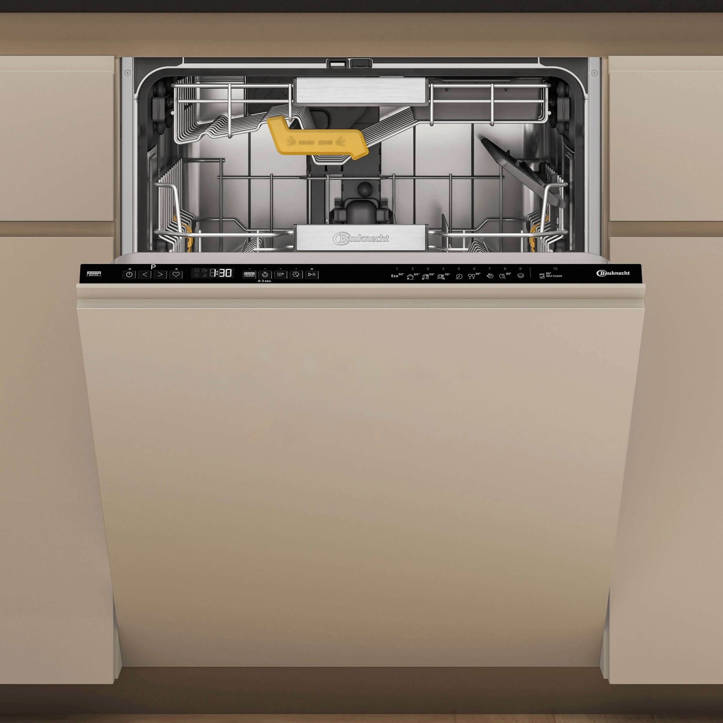 BAUKNECHT vollintegrierbarer Geschirrspüler, B8RI HP42 LC, 14 Maßgedecke, SpaceClean – die 3. Schublade für hohe Gläser und Müslischalen