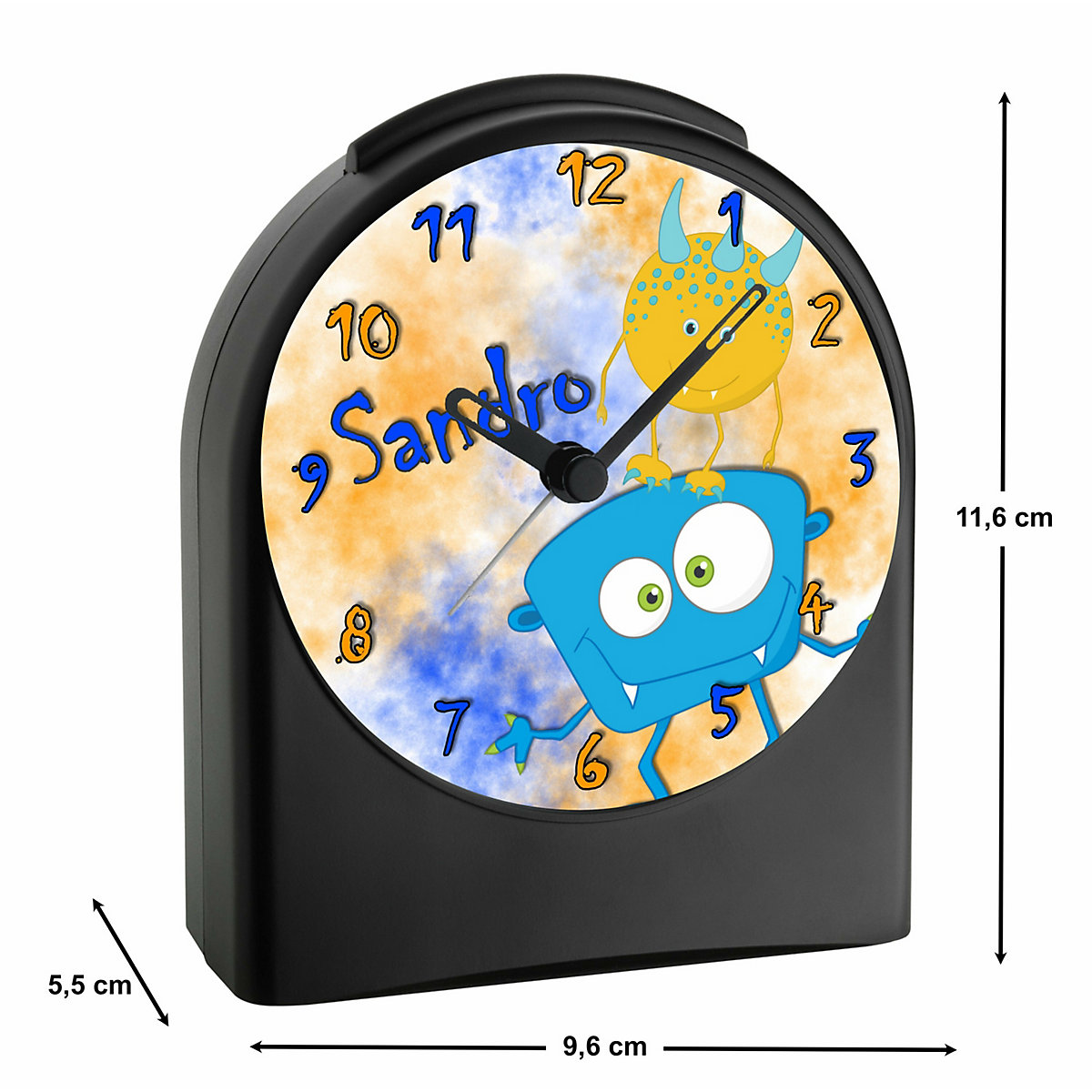 Kinder Funkwecker personalisiert mit Namen Monster Atom-/Funkuhr, 12-Stunden-Anzeigeformat, Schlummerfunktion, Nachtlicht, Geräuschlos/Ohne Ticken