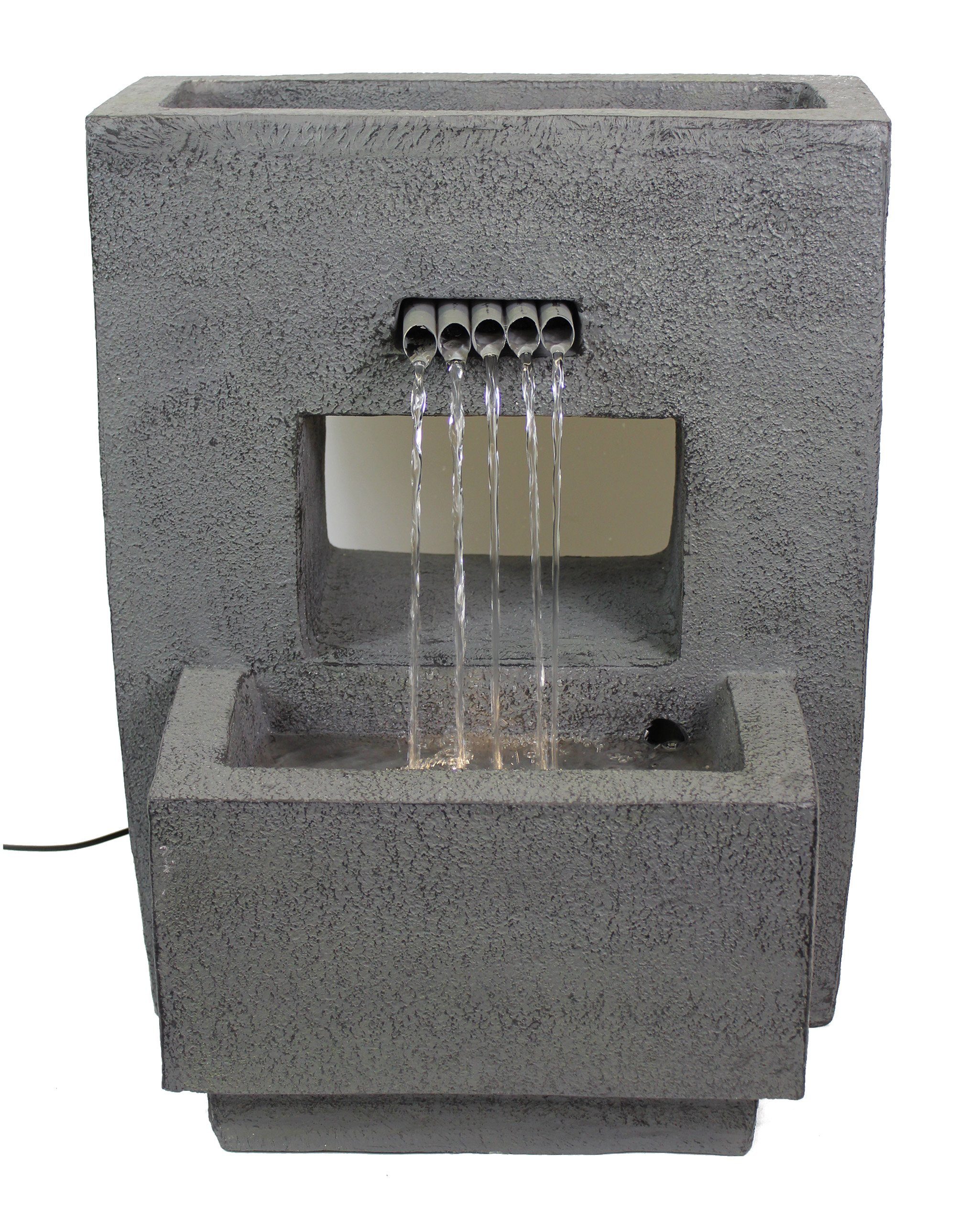 Arnusa Gartenbrunnen Springbrunnen mit LED Beleuchtung bepflanzbar 57x35x45 cm, Komplett-Set LED, Betonoptik