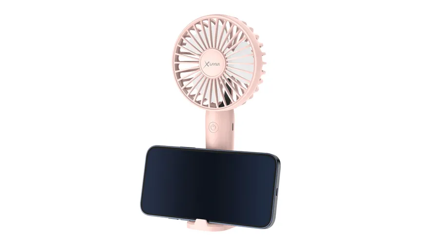 XLayer Tragbarer Handventilator mit Smartphone Halterung 1.200 mAh Pink