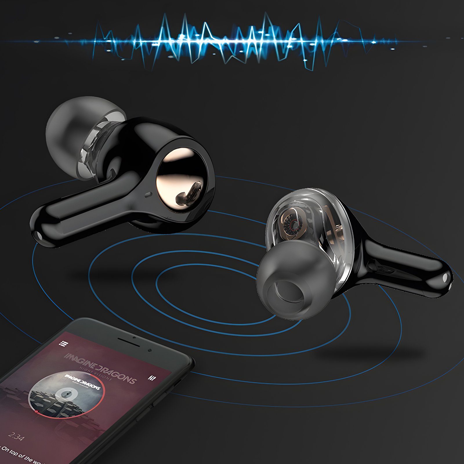 EXTSUD Bluetooth Kopfhörer Kabellos Headset ANC In-Ear-Kopfhörer (Sprachassistent, HIFI-Stereo, Ladefach mit LED-Anzeige, 30-Stunden Standby-Zeit, Rauschunterdrückungsfunktion, Bluetooth 5.2 Gerauschreduzierungsfunktion IPX5, 7 Stunden Musikspielzeit