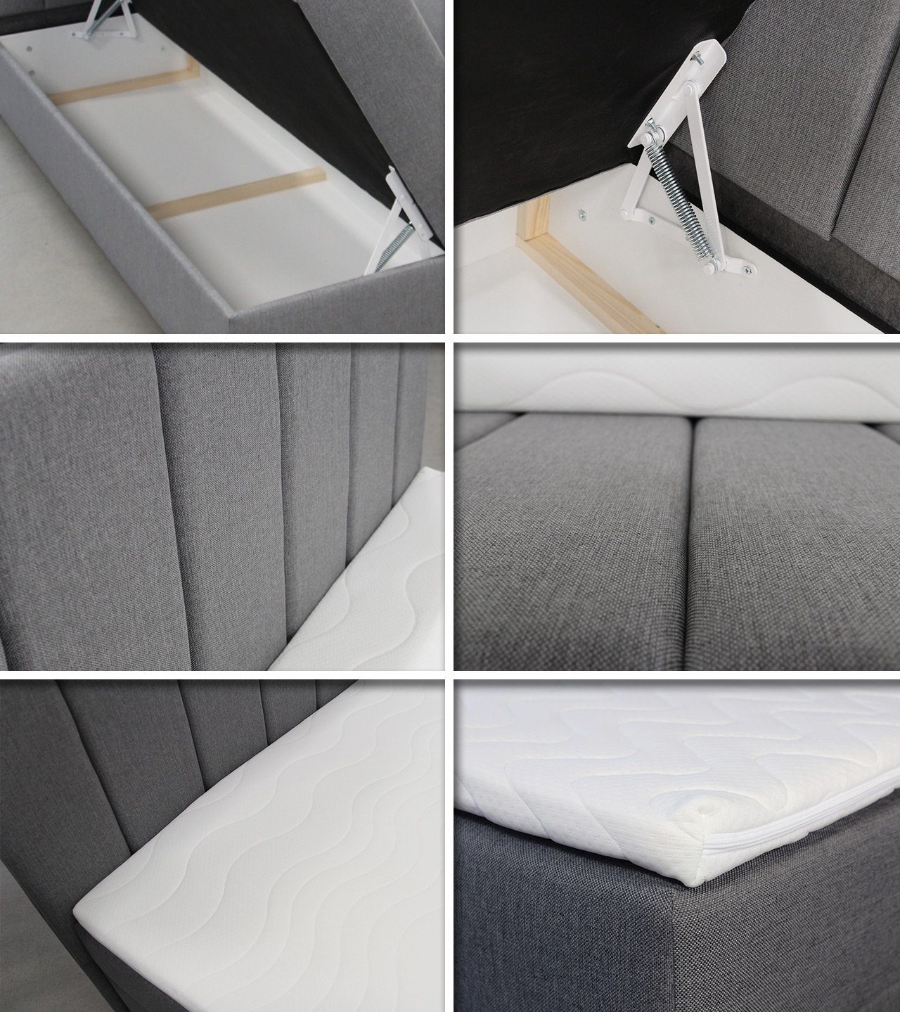 Sofnet Boxspringbett Star (mit zwei Bettkasten, Bonell-Matratze und Topper), Doppelbett, Polsterbett mit Kopfteil