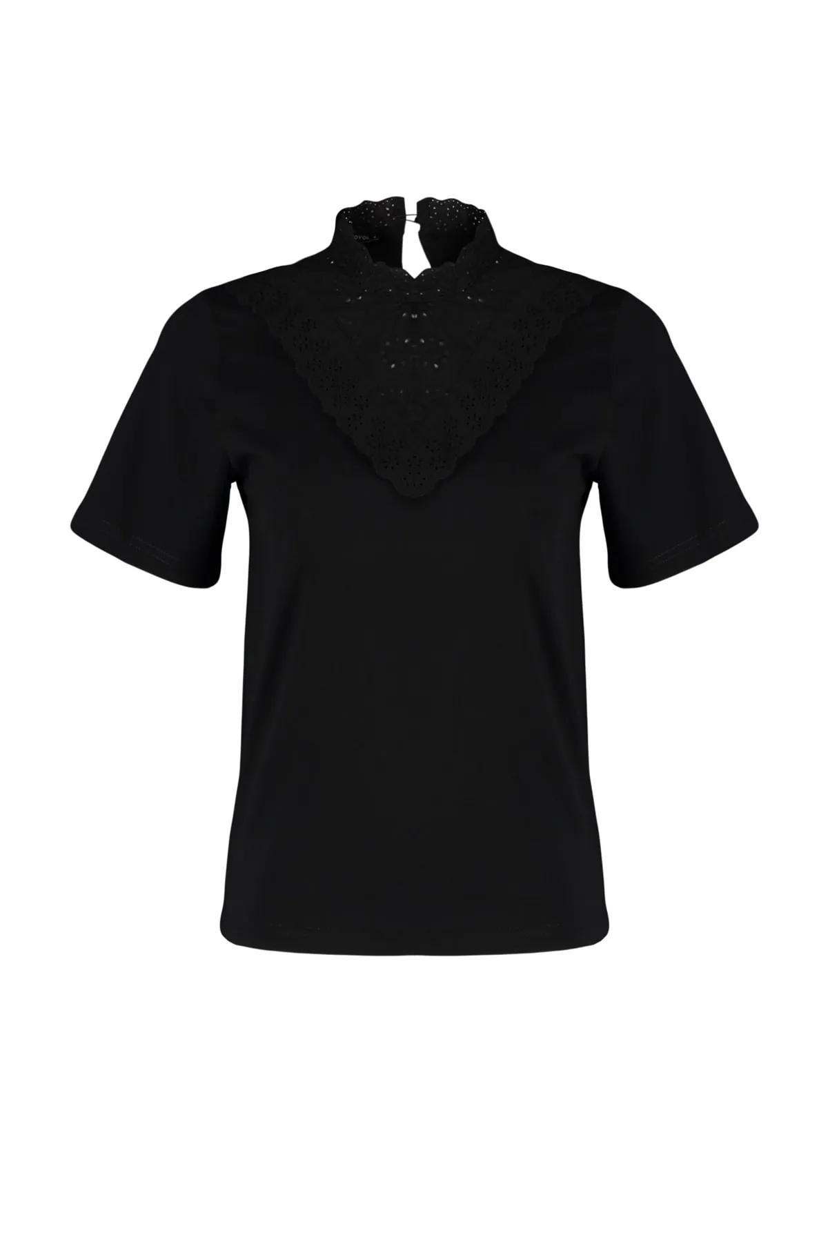Trendyol Collection  Schwarze bestickte Strickbluse aus Baumwolle mit hohem Kragen und Grundmuster TWOSS23BZ00879