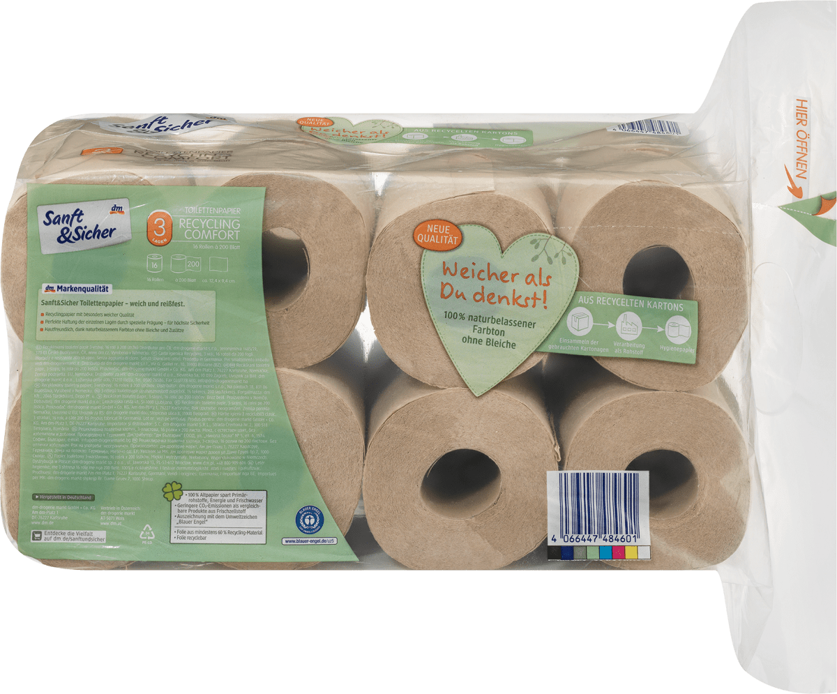 Toilettenpapier Recycling 3-lagig (16x200 Blatt), 16 St