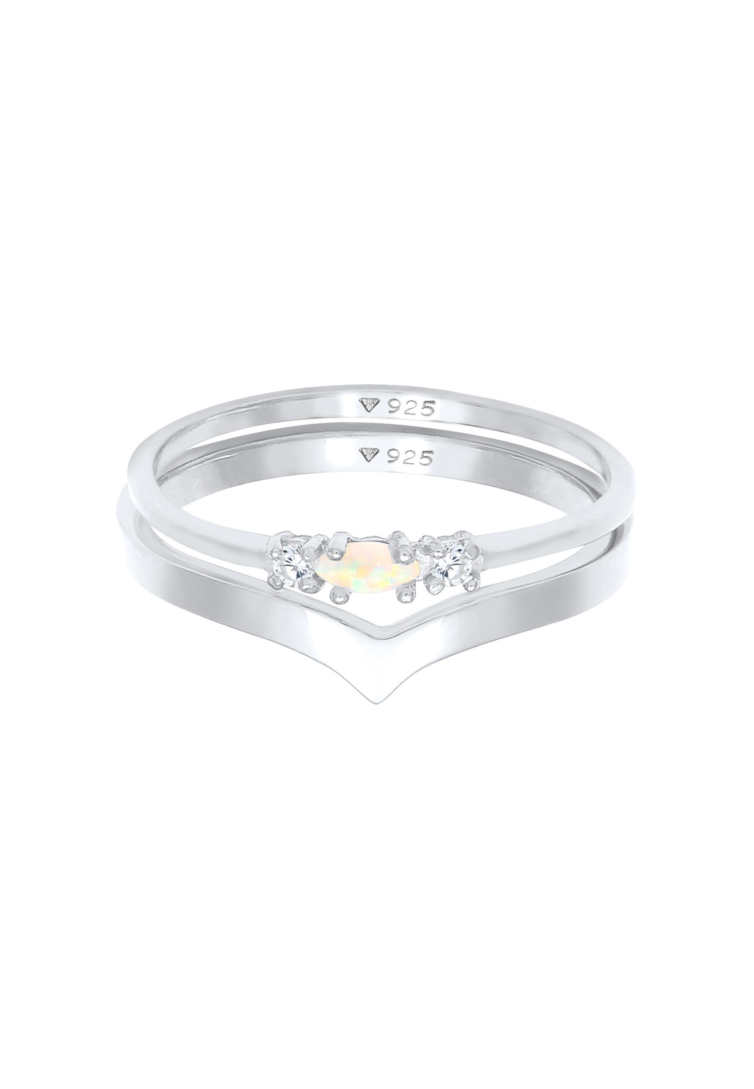 Elli Damen-Schmuckset „Marquise V-Shape“ mit synthetischem Opal und Zirkonia-Kristallen in 925er Sterlingsilber