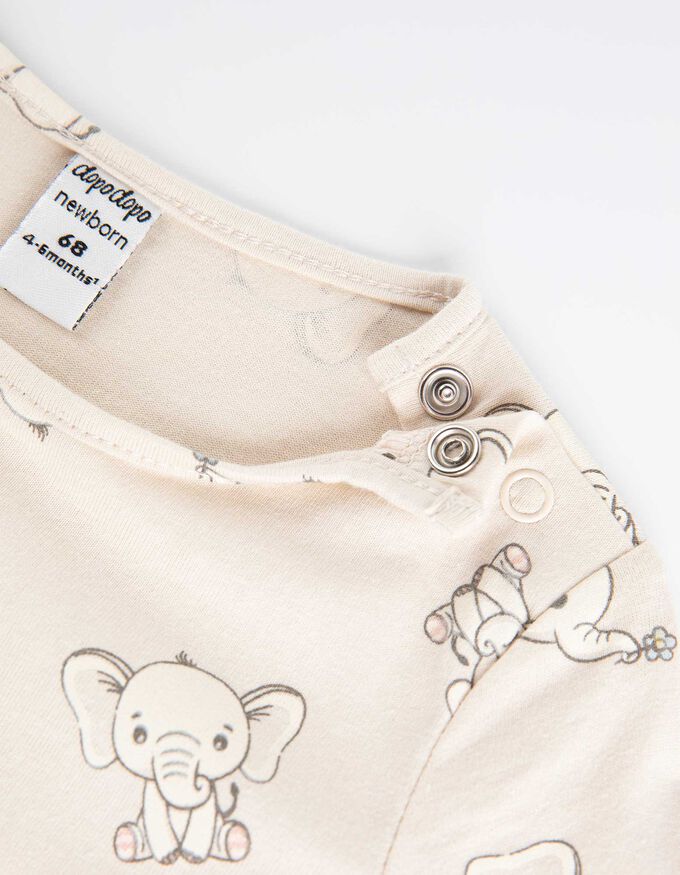 Set aus Langarmbody, Hose, T-Shirt, Strampler und Lätzchen - Allover-Print