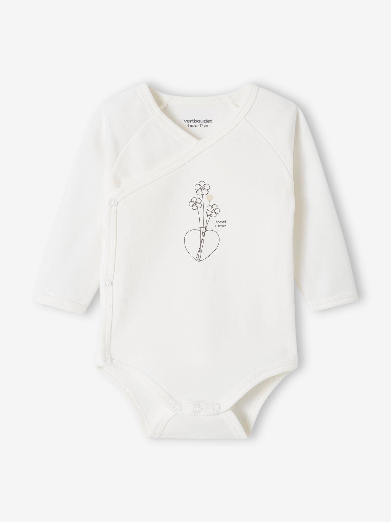 Lot de 3 bodies bouquets bébé manches longues ouverture naissance rose poudré