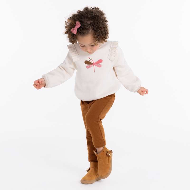 Pantalon maille fantaisie ceinture élastique marron bébé fille